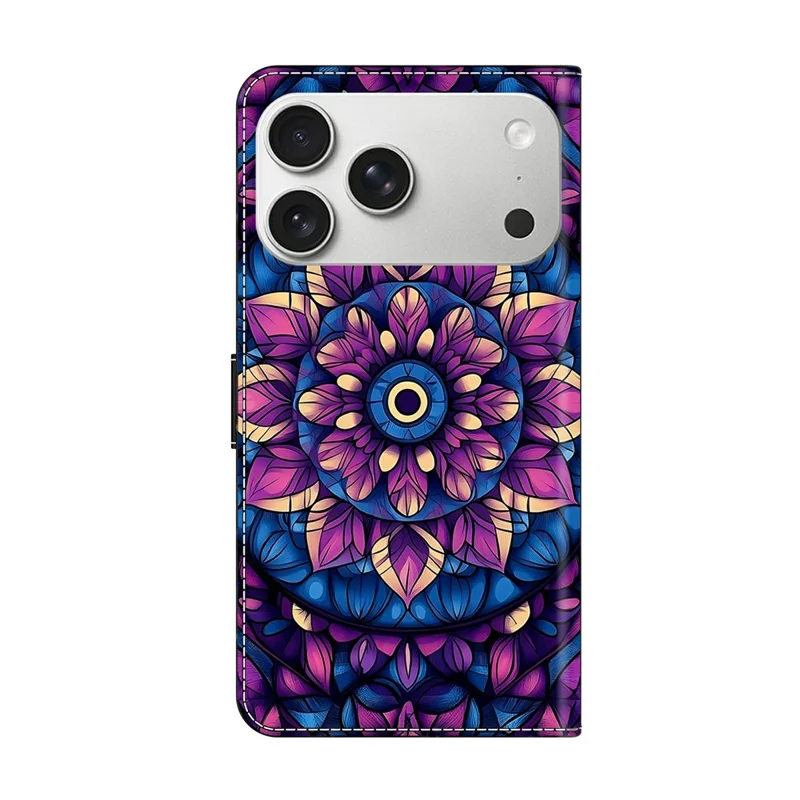 For iPhone 17 Pro Max Wallet Stand Case Pattern Printing Leather Phone Cover - Indigo Mandala