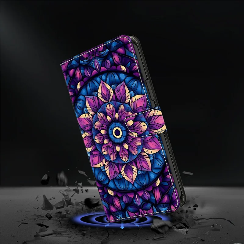 For iPhone 17 Pro Max Wallet Stand Case Pattern Printing Leather Phone Cover - Indigo Mandala