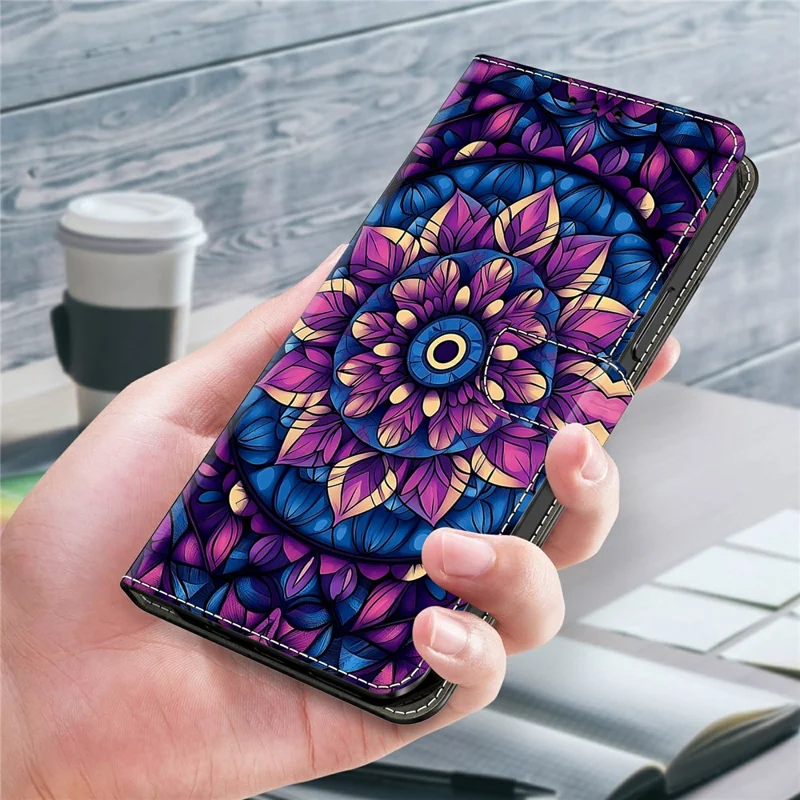 For iPhone 17 Pro Max Wallet Stand Case Pattern Printing Leather Phone Cover - Indigo Mandala