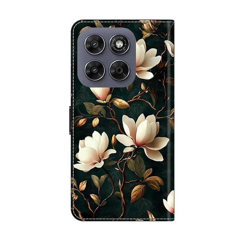 For Motorola Moto G77 5G  /  G67 5G Wallet Stand Case Pattern Printing Leather Phone Cover - White Magnolia