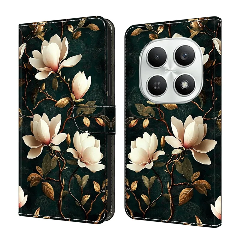 For Xiaomi Poco M8 5G / Redmi Note 15 5G (Global) Wallet Stand Case Pattern Printing Leather Phone Cover - White Magnolia
