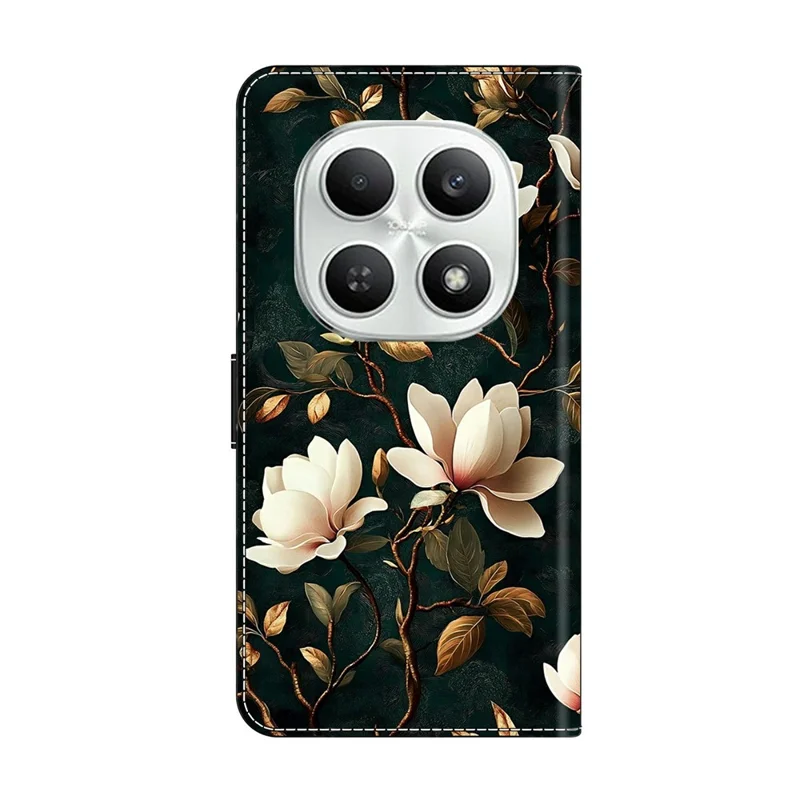 For Xiaomi Poco M8 5G / Redmi Note 15 5G (Global) Wallet Stand Case Pattern Printing Leather Phone Cover - White Magnolia
