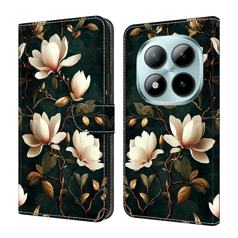 For Xiaomi Redmi Note 15 Pro 5G (Global) Wallet Stand Case Pattern Printing Leather Phone Cover - White Magnolia