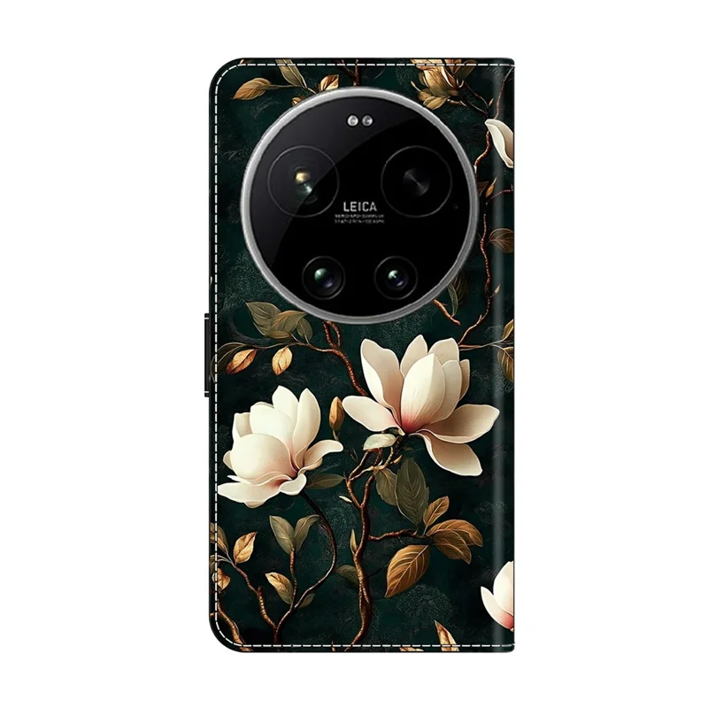 For Xiaomi 17 Ultra 5G Wallet Stand Case Pattern Printing Leather Phone Cover - White Magnolia