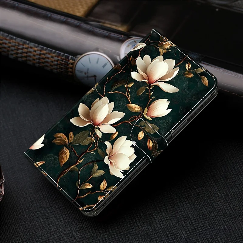 For Xiaomi 17 Ultra 5G Wallet Stand Case Pattern Printing Leather Phone Cover - White Magnolia