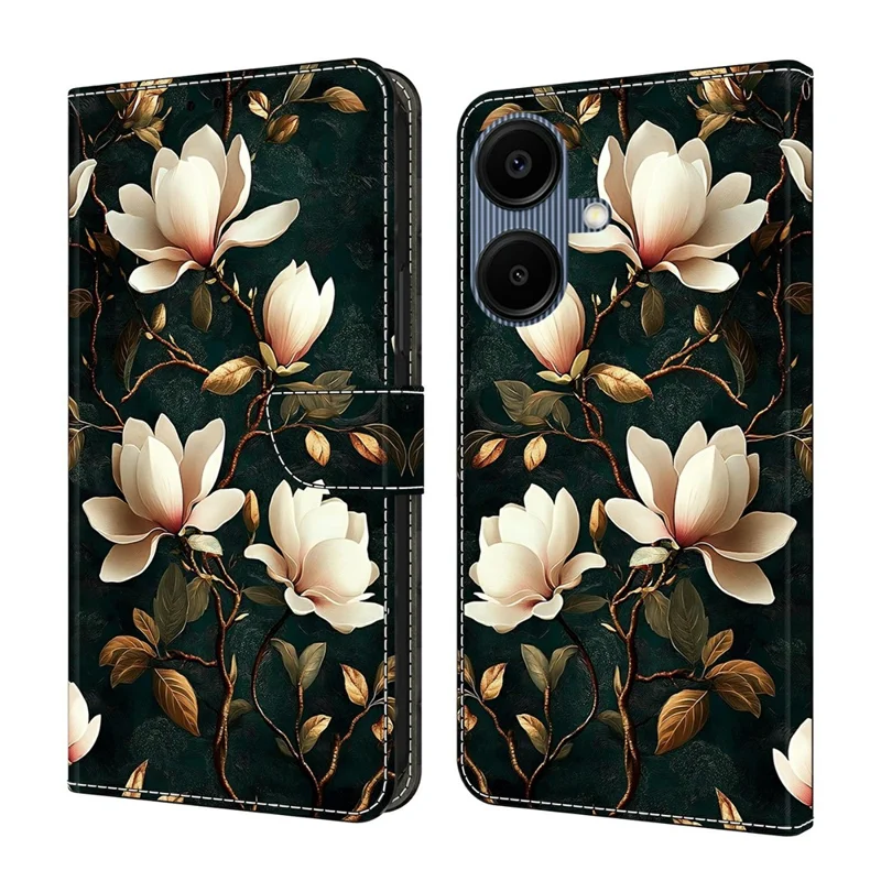 Für Samsung Galaxy A07 4G Brieftasche Ständerhülle Musterdruck Ledertelefonhülle - Weißer Magnolie