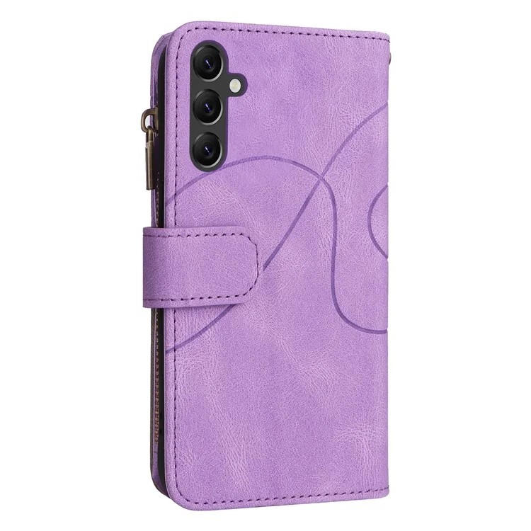 For Samsung Galaxy A14 5G / A14 4G Leather Case with Strap Zipper 9 Card Slot Phone Cover Stand - Light Purple