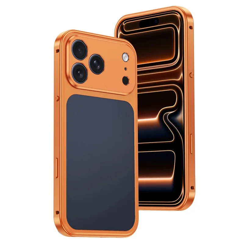 For iPhone 17 Pro Metal Frame Case Magnetic Snap On Frame PC Hollow Back Heat Dissipation Shockproof Cover - Titanium Orange