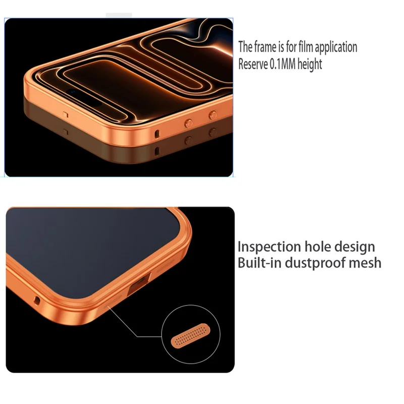 For iPhone 17 Pro Metal Frame Case Magnetic Snap On Frame PC Hollow Back Heat Dissipation Shockproof Cover - Titanium Orange