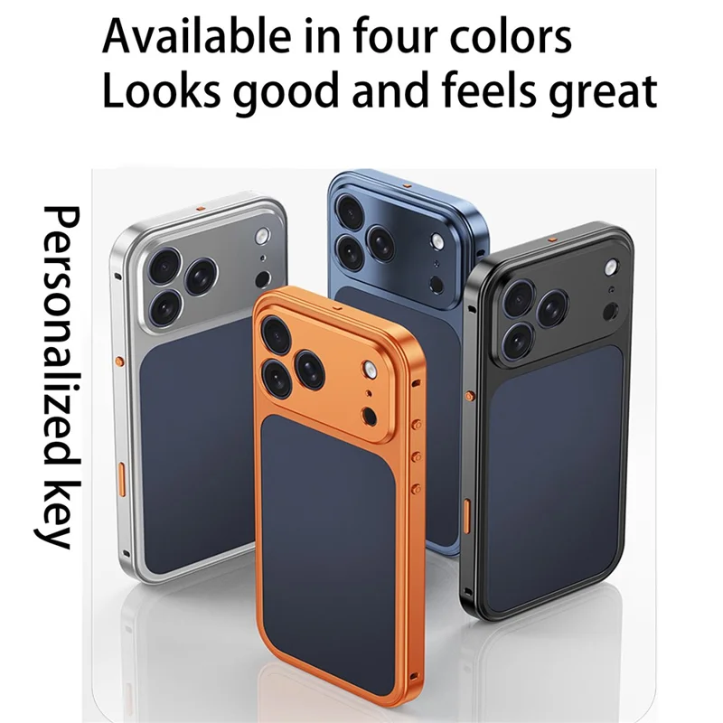For iPhone 17 Pro Max Metal Frame Case Magnetic Snap On Frame PC Hollow Back Heat Dissipation Shockproof Cover - Titanium Orange