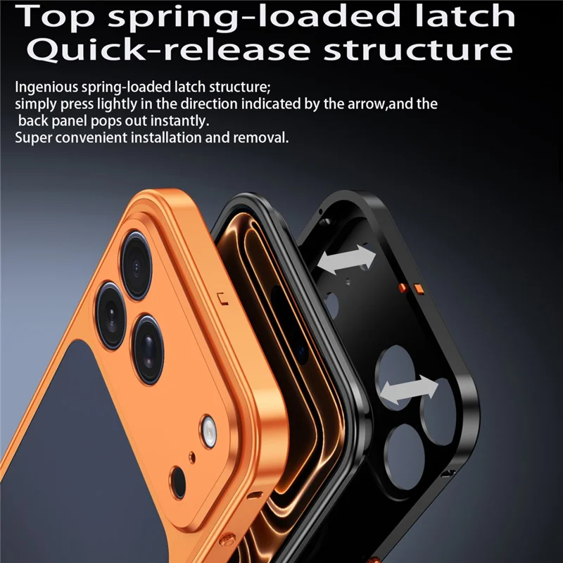For iPhone 17 Pro Max Metal Frame Case Magnetic Snap On Frame PC Hollow Back Heat Dissipation Shockproof Cover - Titanium Orange