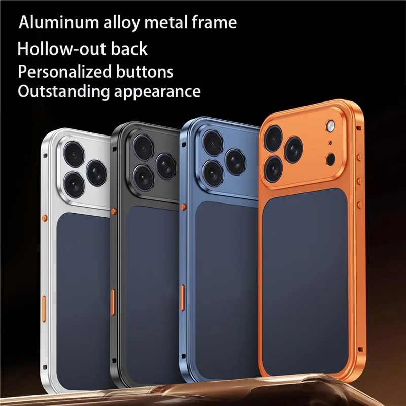 For iPhone 17 Pro Max Metal Frame Case Magnetic Snap On Frame PC Hollow Back Heat Dissipation Shockproof Cover - Titanium Orange
