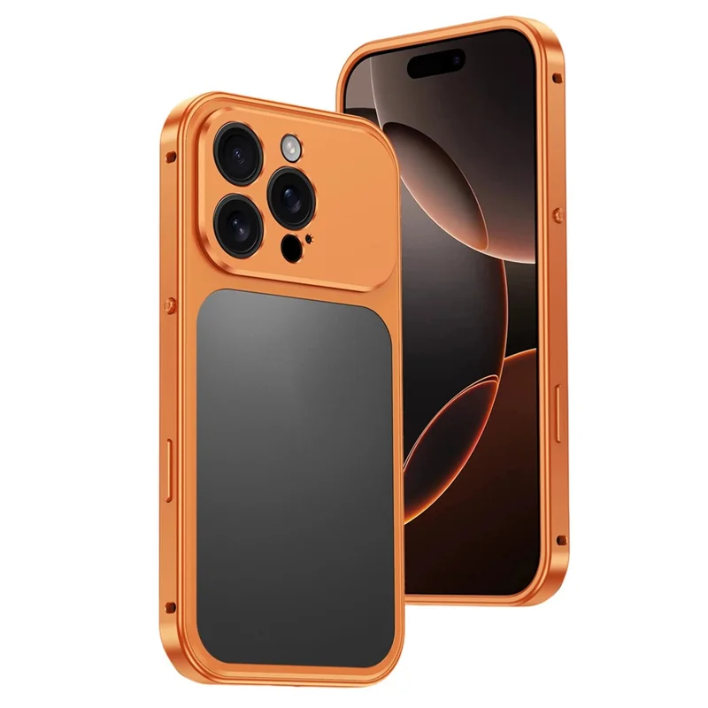 For iPhone 16 Pro Max Metal Frame Case Magnetic Snap On Frame PC Hollow Back Heat Dissipation Shockproof Cover - Titanium Orange