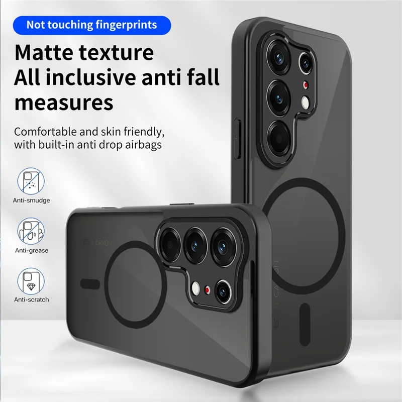 For TECNO Camon 50 4G Magnetic Case Skin Touch Matte PC + TPU Anti-Drop Phone Cover - Black