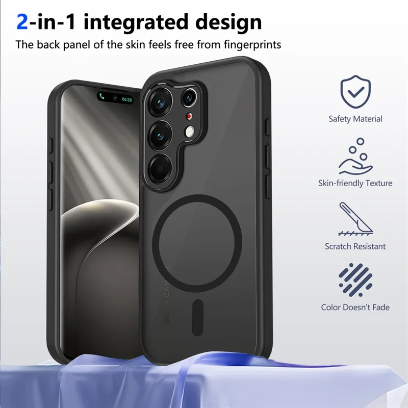 For TECNO Camon 50 4G Magnetic Case Skin Touch Matte PC + TPU Anti-Drop Phone Cover - Black