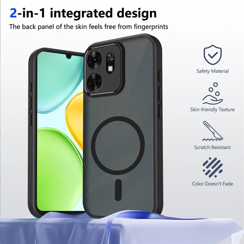 For Honor X6d 5G Magnetic Case Skin Touch Matte PC + TPU Anti-Drop Phone Cover - Black