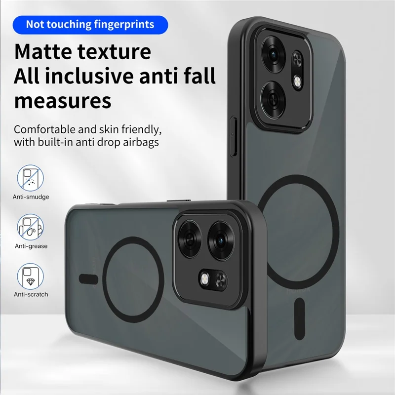For Honor X6d 5G Magnetic Case Skin Touch Matte PC + TPU Anti-Drop Phone Cover - Black