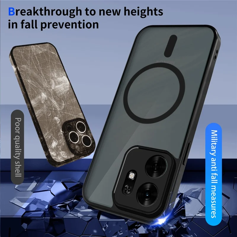 For Honor X6d 5G Magnetic Case Skin Touch Matte PC + TPU Anti-Drop Phone Cover - Black