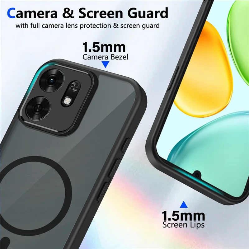 For Honor X6d 5G Magnetic Case Skin Touch Matte PC + TPU Anti-Drop Phone Cover - Black