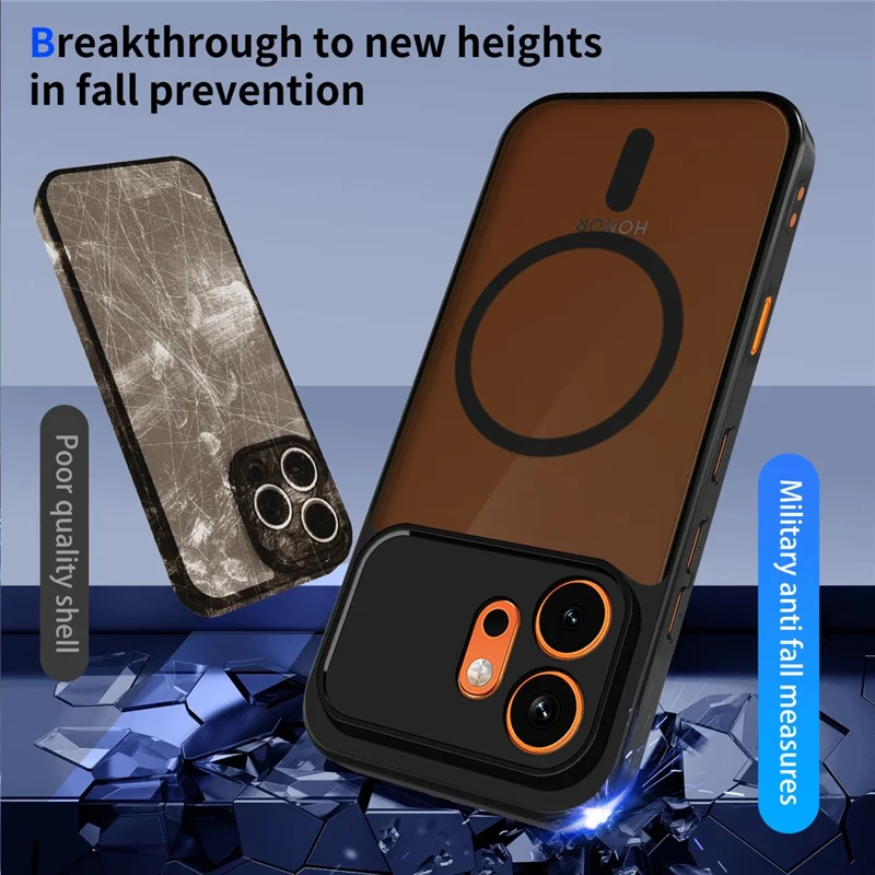 For Honor 600 5G Magnetisk Case Skindeling Matte PC + TPU Anti-Drop Telefonbeskyttelse - Sort