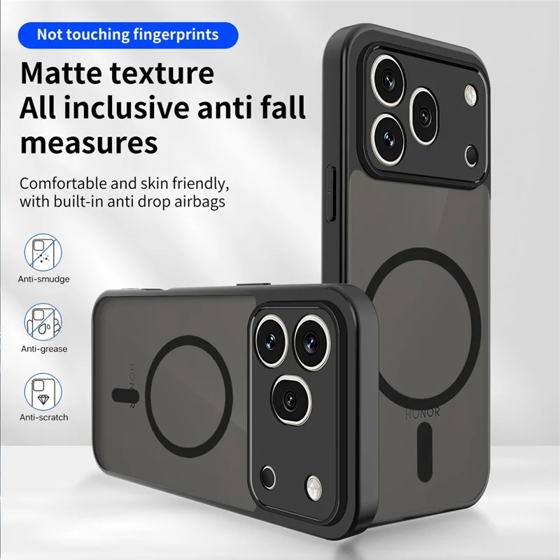 For Honor 600 Pro 5G Magnetic Case Skin Touch Matte PC + TPU Anti-Drop Phone Cover - Black