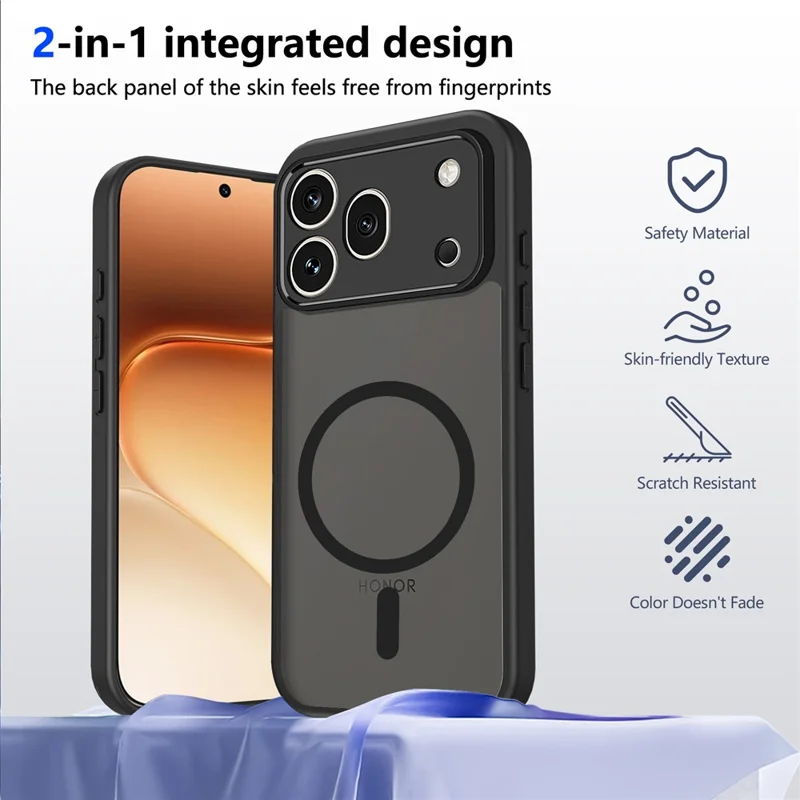 For Honor 600 Pro 5G Magnetic Case Skin Touch Matte PC + TPU Anti-Drop Phone Cover - Black