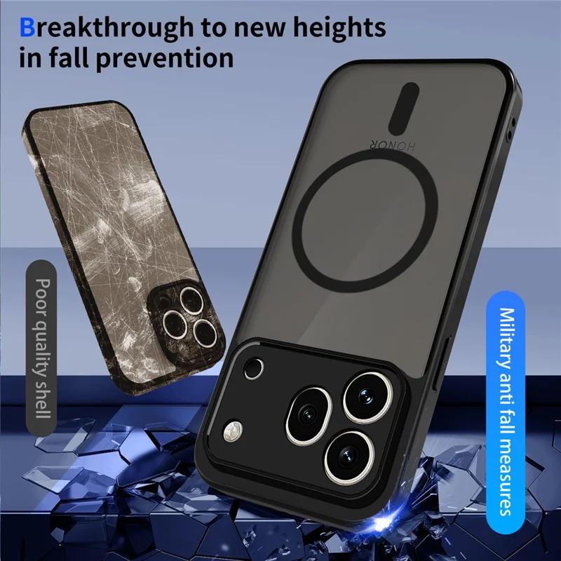 For Honor 600 Pro 5G Magnetic Case Skin Touch Matte PC + TPU Anti-Drop Phone Cover - Black