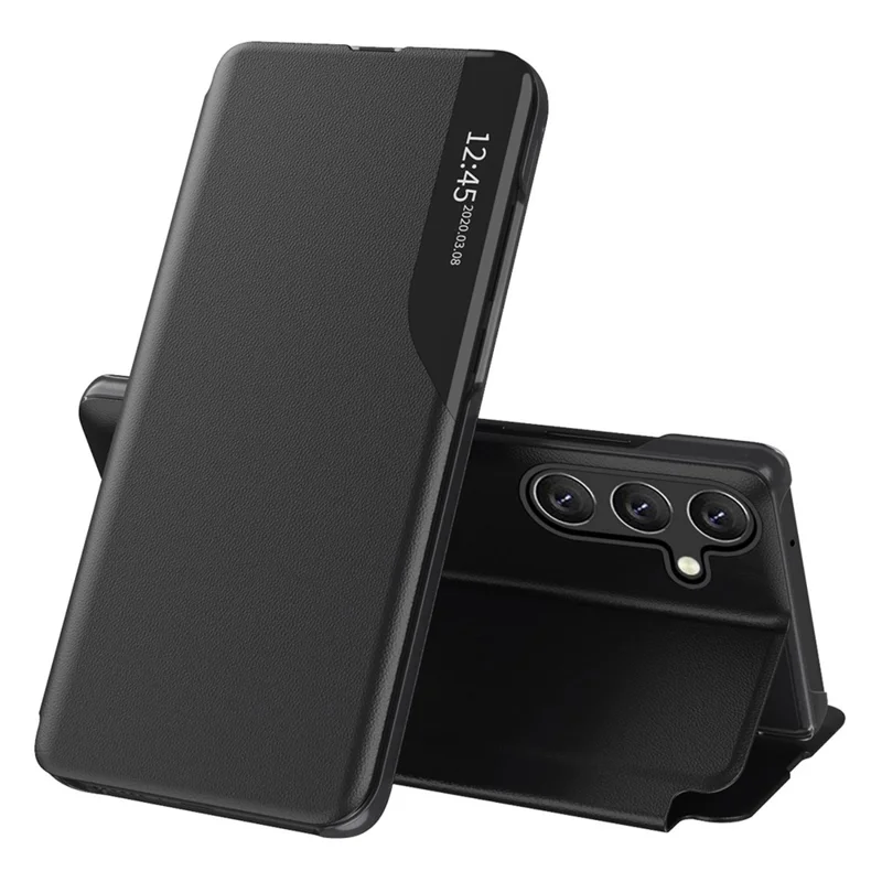 For Samsung Galaxy A27 Case Stand View Window Leather Phone Cover - Black