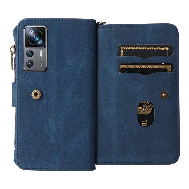 Per Xiaomi 12t 5g / 12t Pro 5G / Redmi K50 Ultra 5G KT Multifunzionale Serie 2 Slot Multipli Slot Per la Sensazione Della Pelle Portafoglio Custodia in Pelle Flip Con Tasca Con Cerniera - Blu
