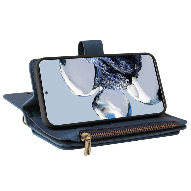 Per Xiaomi 12t 5g / 12t Pro 5G / Redmi K50 Ultra 5G KT Multifunzionale Serie 2 Slot Multipli Slot Per la Sensazione Della Pelle Portafoglio Custodia in Pelle Flip Con Tasca Con Cerniera - Blu