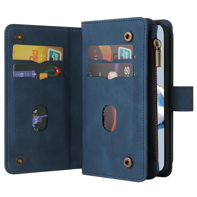 Per Xiaomi 12t 5g / 12t Pro 5G / Redmi K50 Ultra 5G KT Multifunzionale Serie 2 Slot Multipli Slot Per la Sensazione Della Pelle Portafoglio Custodia in Pelle Flip Con Tasca Con Cerniera - Blu