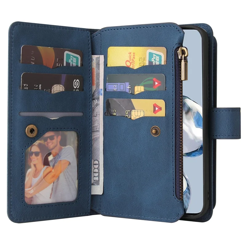Per Xiaomi 12t 5g / 12t Pro 5G / Redmi K50 Ultra 5G KT Multifunzionale Serie 2 Slot Multipli Slot Per la Sensazione Della Pelle Portafoglio Custodia in Pelle Flip Con Tasca Con Cerniera - Blu