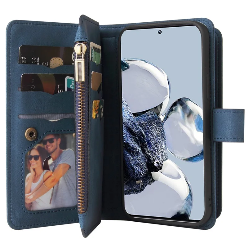 Per Xiaomi 12t 5g / 12t Pro 5G / Redmi K50 Ultra 5G KT Multifunzionale Serie 2 Slot Multipli Slot Per la Sensazione Della Pelle Portafoglio Custodia in Pelle Flip Con Tasca Con Cerniera - Blu