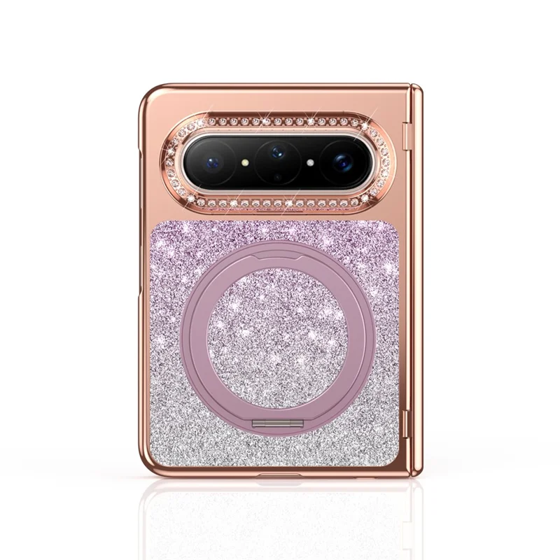 For Huawei Pura X Max Magnetic Case Rotating Kickstand Glitter PU Leather + PC Phone Cover with Screen Protector - Purple