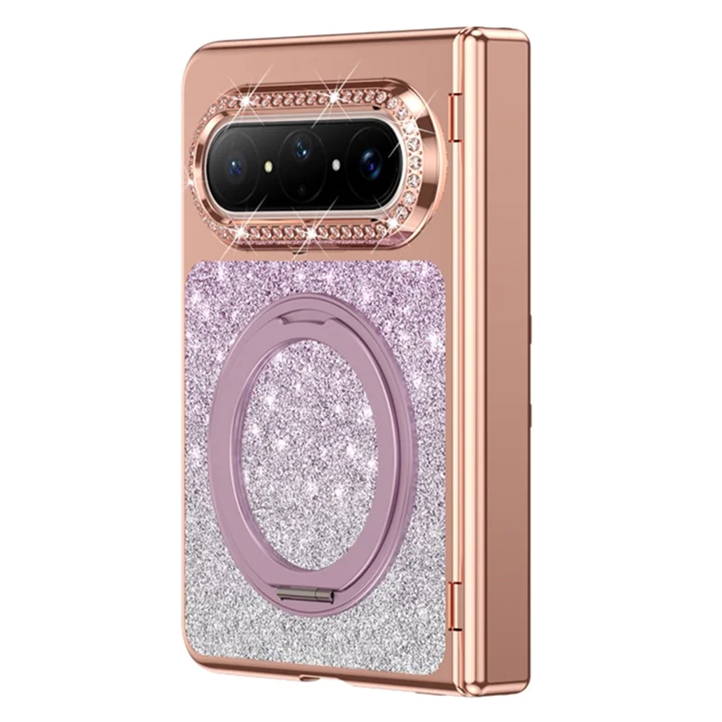 For Huawei Pura X Max Magnetic Case Rotating Kickstand Glitter PU Leather + PC Phone Cover with Screen Protector - Purple