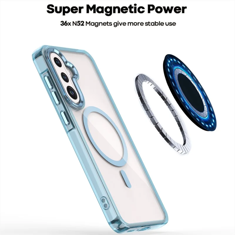 For Samsung Galaxy A56 5G Magnetic Case Shockproof TPU + PC Clear Phone Cover - Blue
