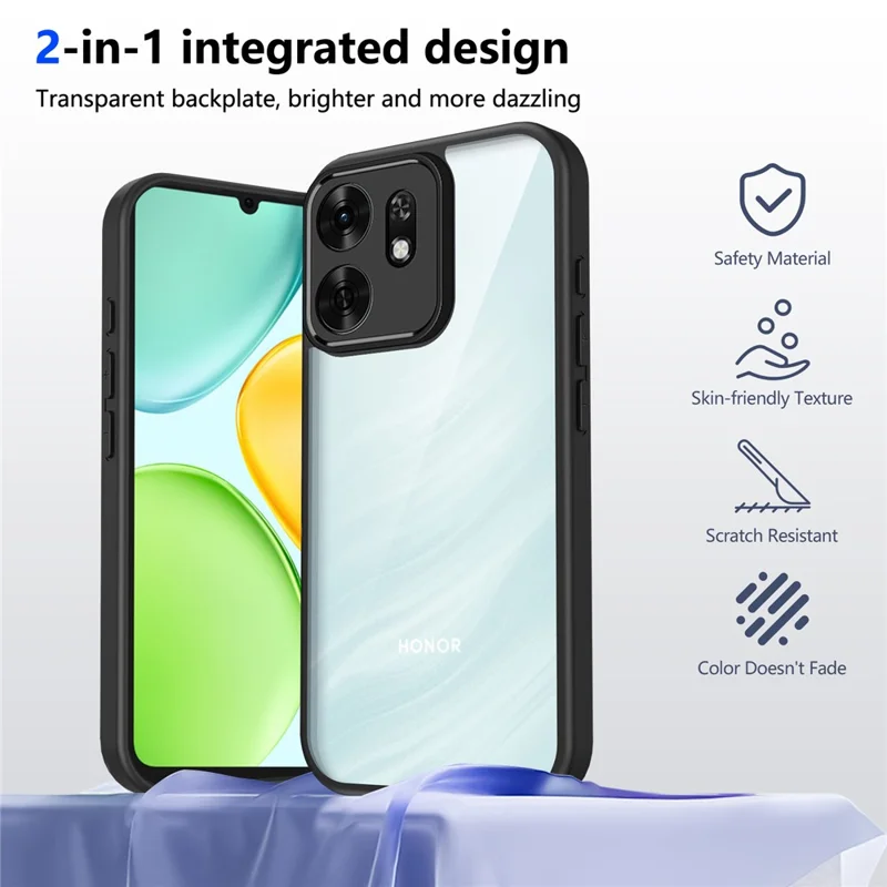 Funda para Honor X6d 5G, acabado mate tacto piel, transparente PC + TPU, resistente a impactos, color negro