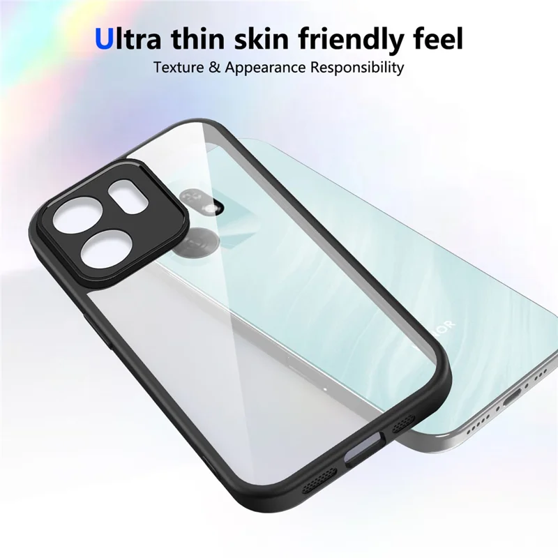 Funda para Honor X6d 5G, acabado mate tacto piel, transparente PC + TPU, resistente a impactos, color negro