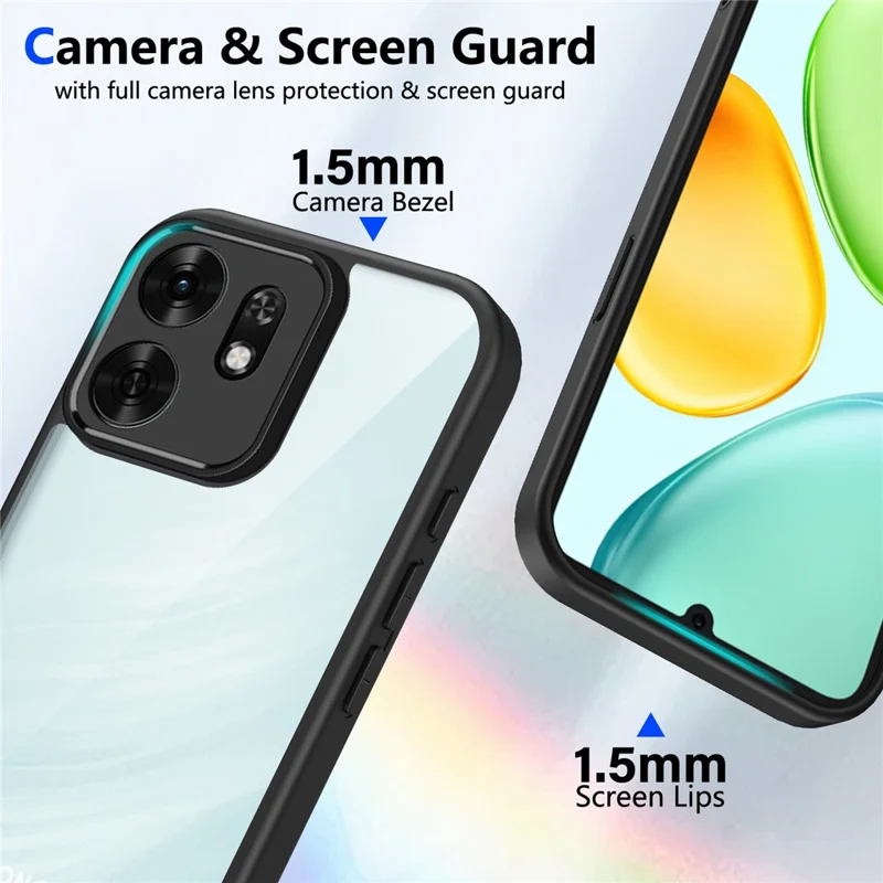 Funda para Honor X6d 5G, acabado mate tacto piel, transparente PC + TPU, resistente a impactos, color negro