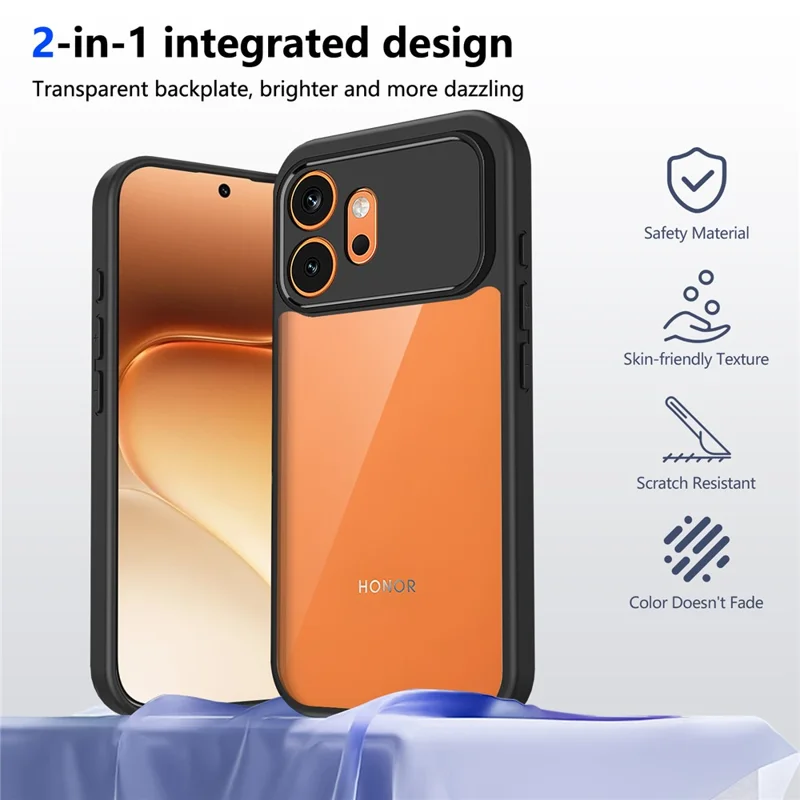 Für Honor 600 5G Hülle Matt Skin-Touch Transparent PC + TPU Stoßfest Handy-Rückseite – Schwarz