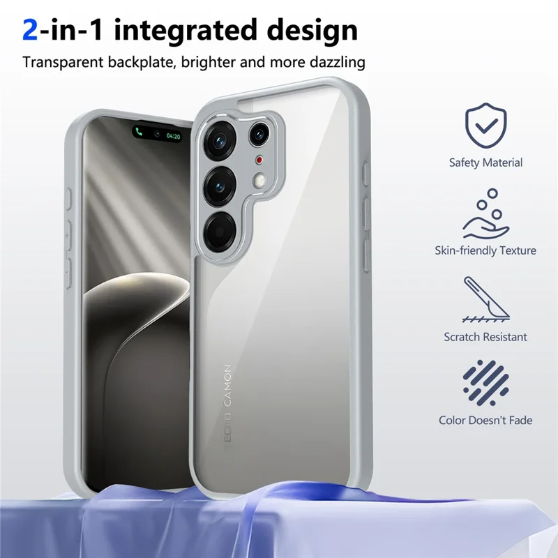 For TECNO Camon 50 Ultra 5G  /  50 Pro 4G Case Matte Skin Touch Clear PC + TPU Shockproof Phone Back Cover - White