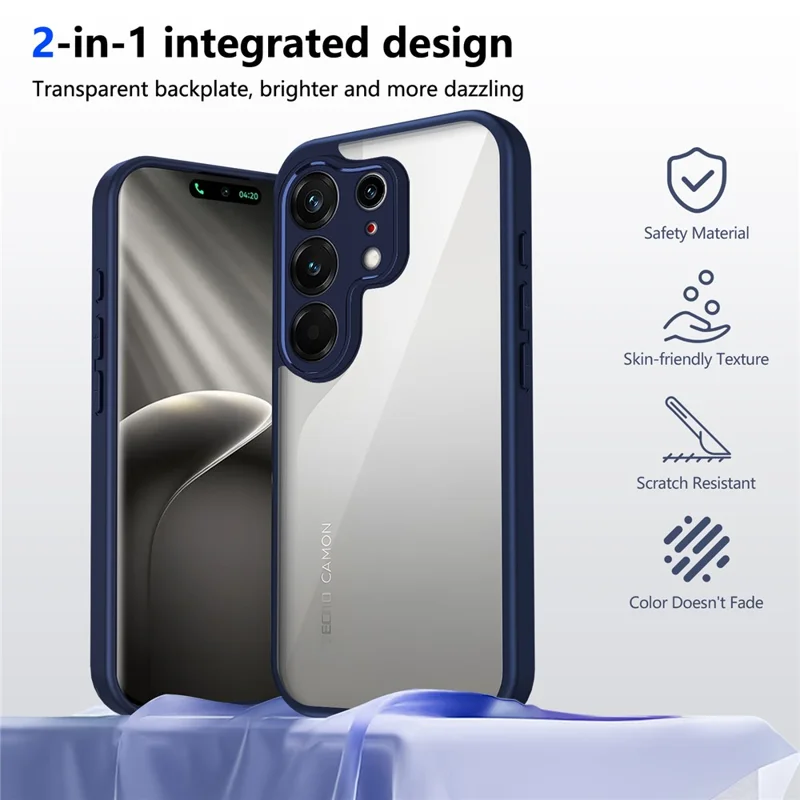 Чехол для TECNO Camon 50 Ultra 5G / 50 Pro 4G, матовый, прозрачный, из поликарбоната и ТПУ, ударопрочный, с текстурой под кожу, синий