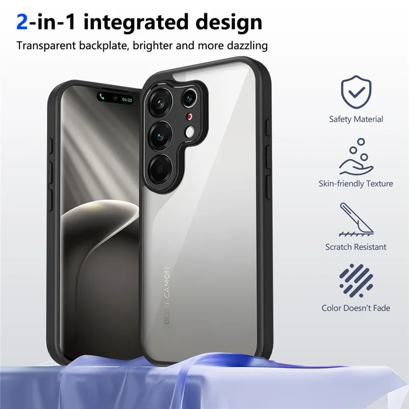 Чехол для TECNO Camon 50 4G, матовый, прозрачный PC + TPU, ударопрочный, задняя крышка - черный