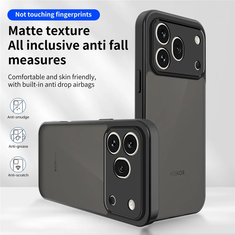 Cover per Honor 600 Pro 5G, Custodia Tattile Opaca in PC+TPU Antiurto - Nera Trasparente