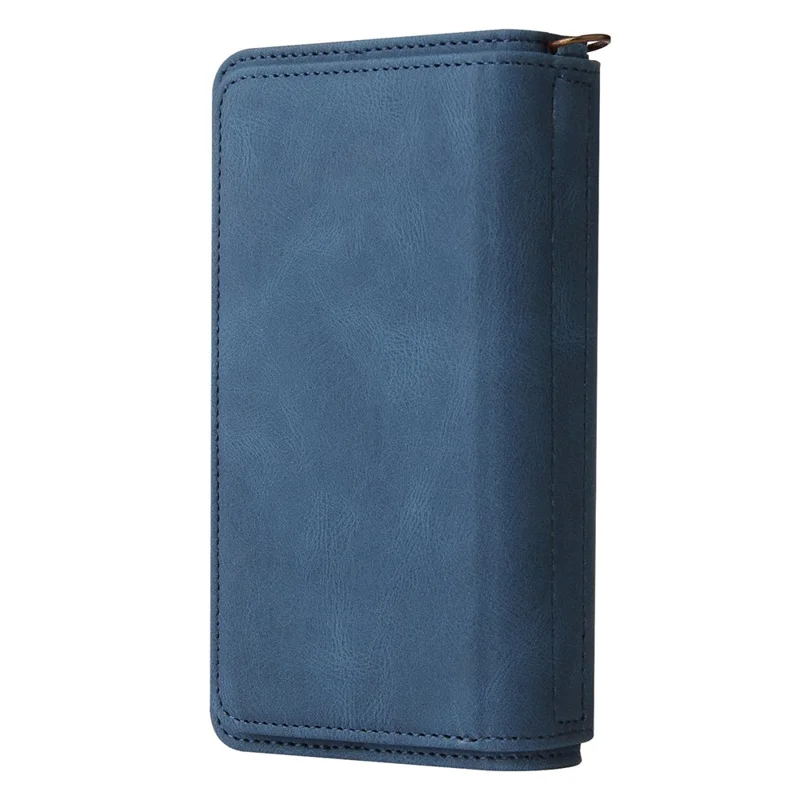 For Samsung Galaxy S23 Zipper Wallet Case with 15 Card Slots and Strap Leather Phone Cover - Blue