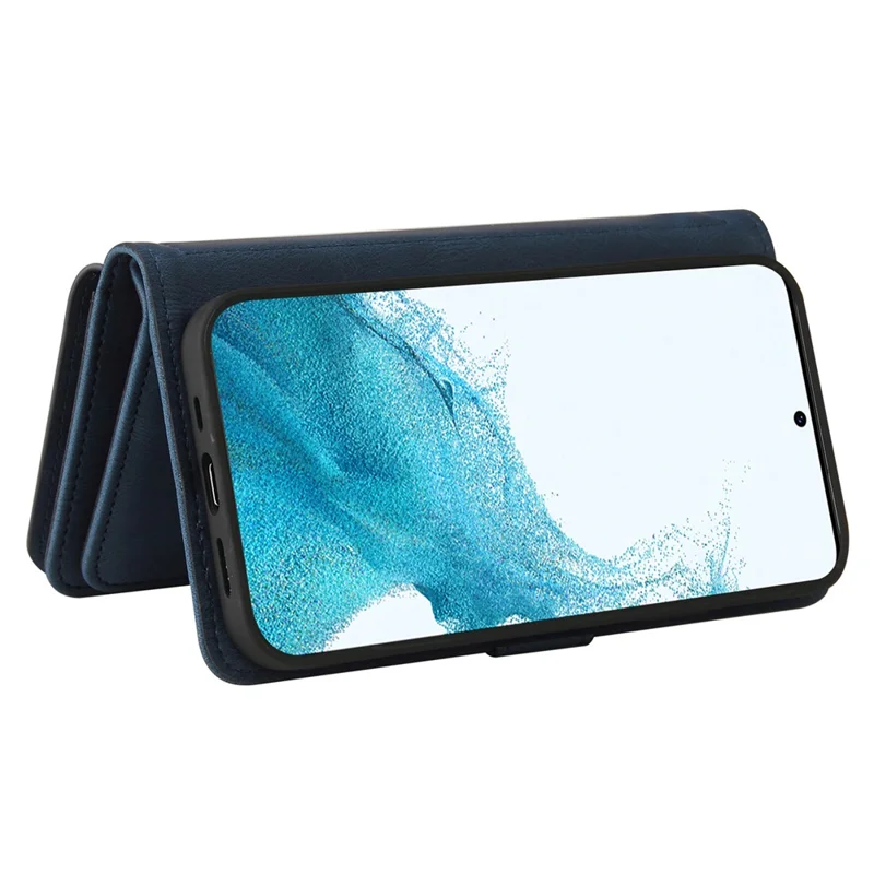 For Samsung Galaxy S23 Zipper Wallet Case with 15 Card Slots and Strap Leather Phone Cover - Blue