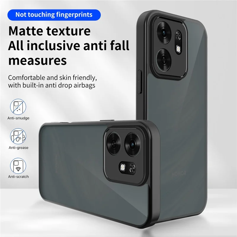 Funda para Honor X6d 5G, carcasa táctil mate de PC + TPU, protección híbrida contra caídas - Negro transparente