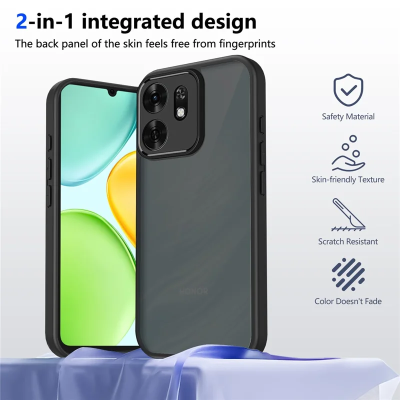Funda para Honor X6d 5G, carcasa táctil mate de PC + TPU, protección híbrida contra caídas - Negro transparente