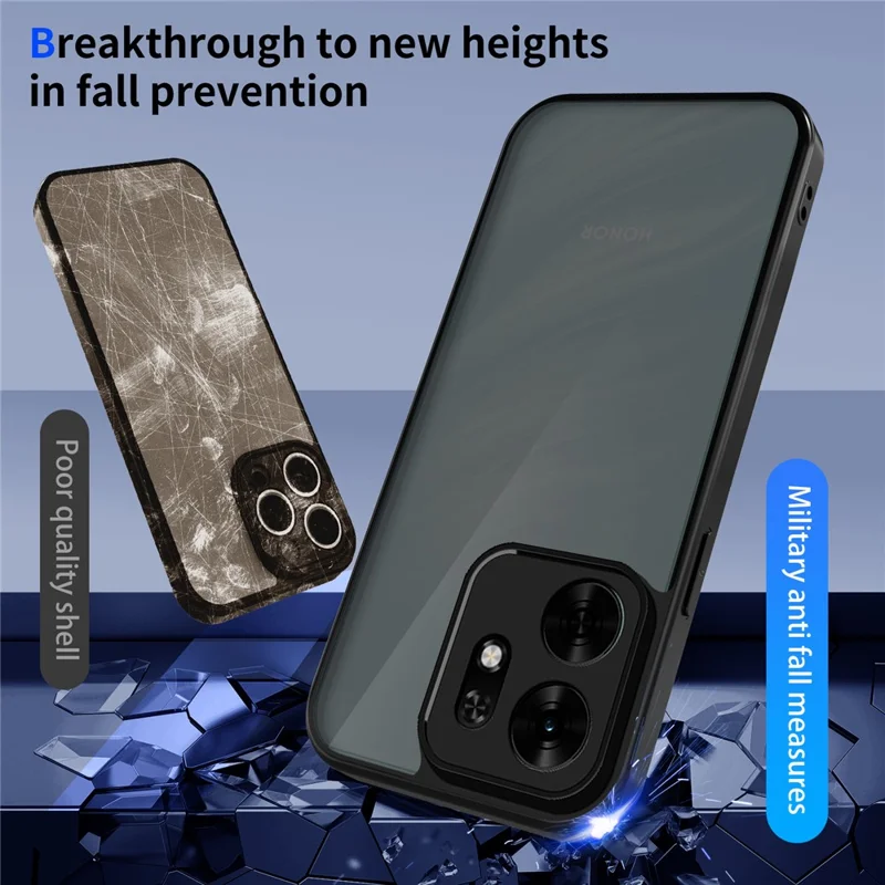 Funda para Honor X6d 5G, carcasa táctil mate de PC + TPU, protección híbrida contra caídas - Negro transparente