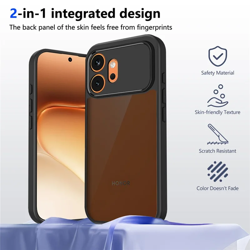 Für Honor 600 5G Hülle Skin Touch Matt PC + TPU Anti-Drop Handyhülle - Transparent Schwarz